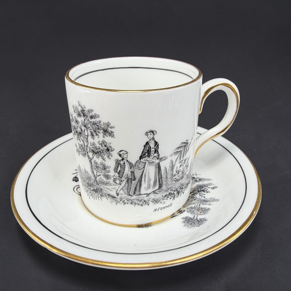 Royal Chelsea‎ H Fennell Demitasse Cup Saucer Set English Bone China Black Gold